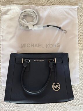 Michael Kors Navy Saffiano Leather Satchel Tote w/ MK Charm + Dust Bag